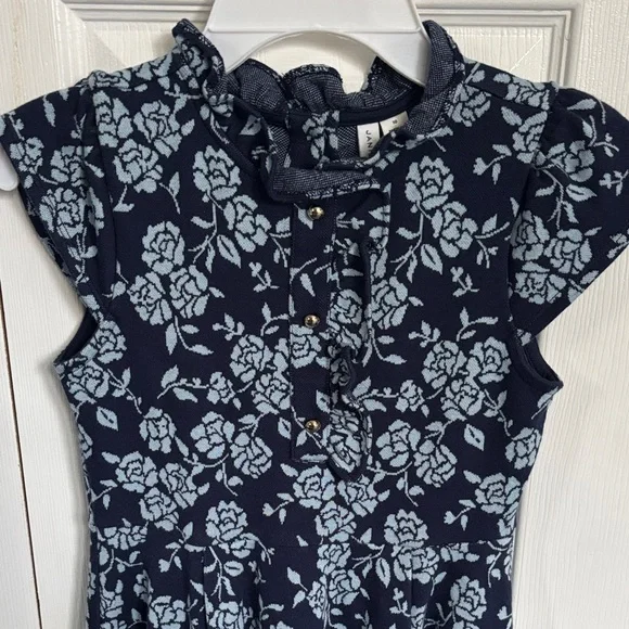 Janie and Jack Navy and White Floral Kids Dress - Picture 2 of 3